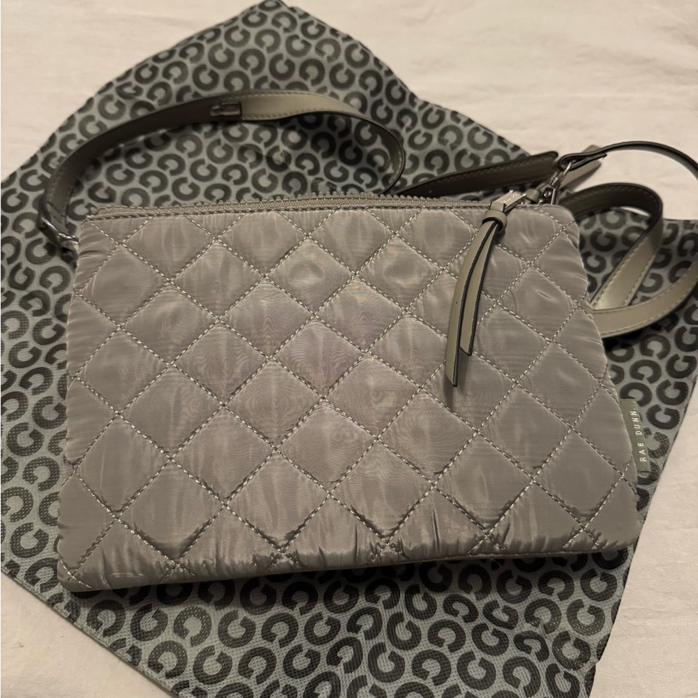 *New* Gray canvas crossbody bag. Zipper & button closures